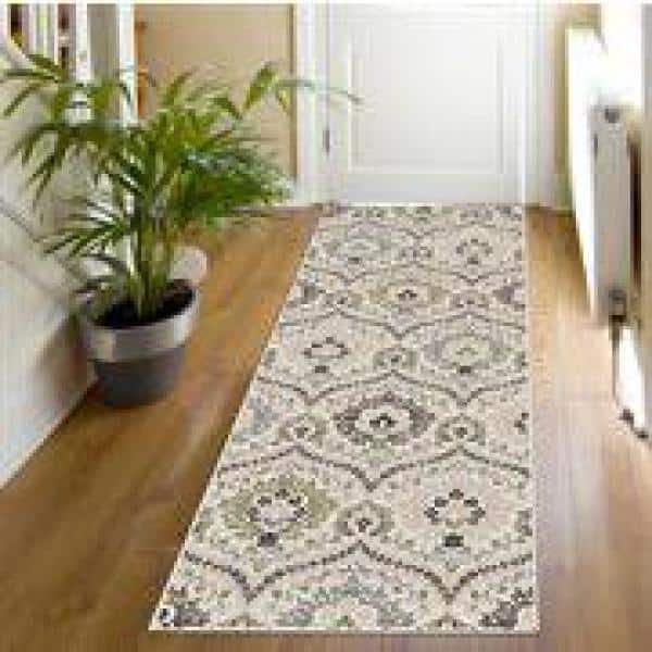 Beige Floral Flat Woven Reversible Runner Rug