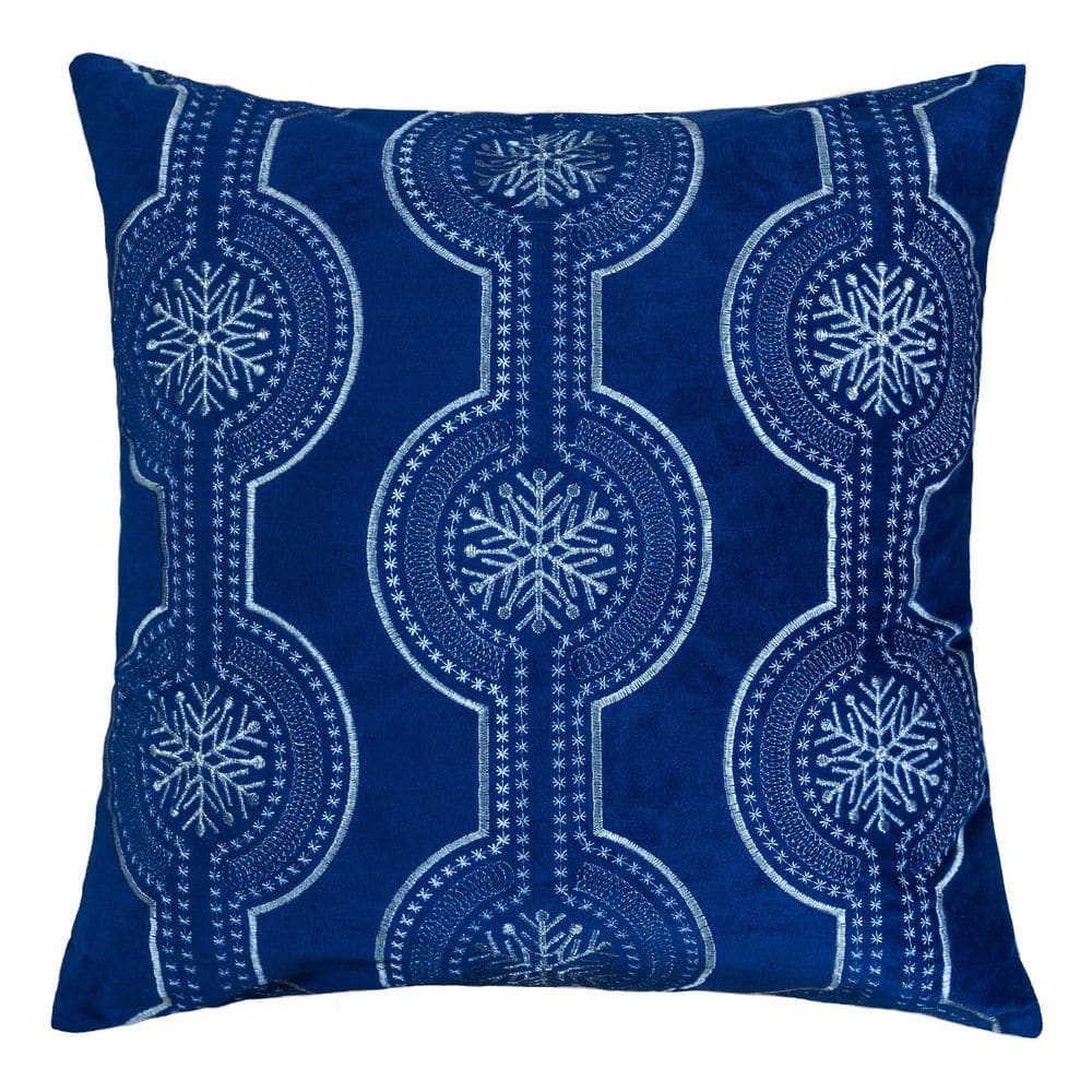 20x20 in. Holiday Blue Velvet Outdoor Throw Pillow with White Snowflake Embroidery, with Insert price history on PriceWatchPro