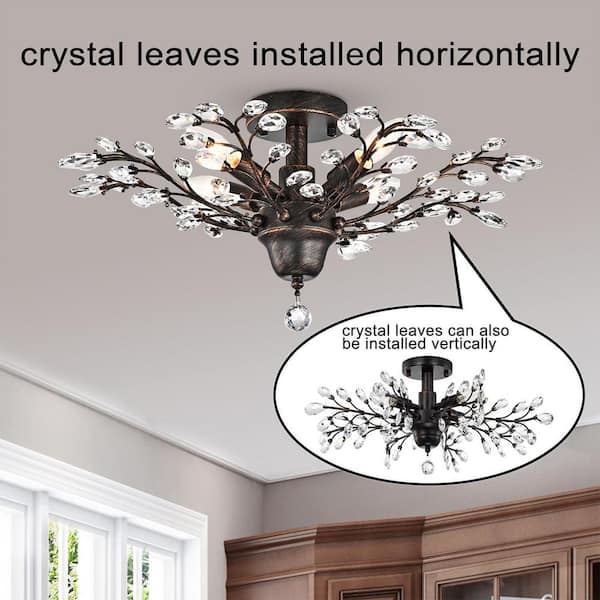 Jojospring Lluvia 23.6 in. 4-Light Crystal Leaves Antique