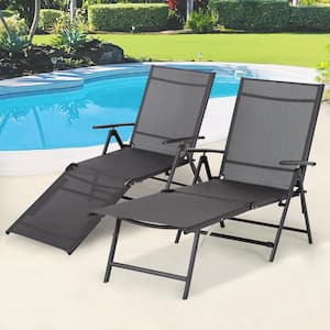 Foldable Metal Outdoor Lounge Chair in Gray (Set of 2)