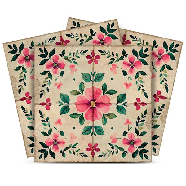 MI ALMA Pink, Orange and Darkcyan L80 4 in. x 4 in. Vinyl Peel and Stick Tile (24 Tiles, 2.67 sq. ft. /pack)