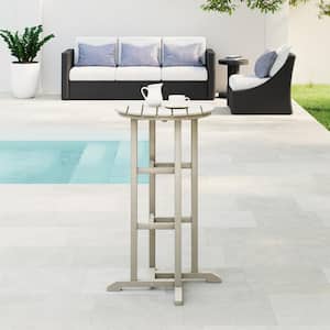Laguna 24 in. Round Pub Height HDPE Plastic Dining Outdoor Bar Bistro Table in Sand