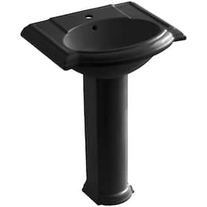 Devonshire Vitreous China Pedestal Combo Bathroom Sink in Black Black with Overflow Drain