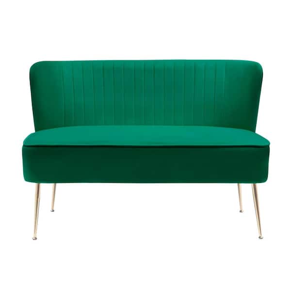 WESTINFURNITURE Farrah 46 in. Wide 2-Seater Velvet Upholstered Armless Wingback Loveseat Settee, Green