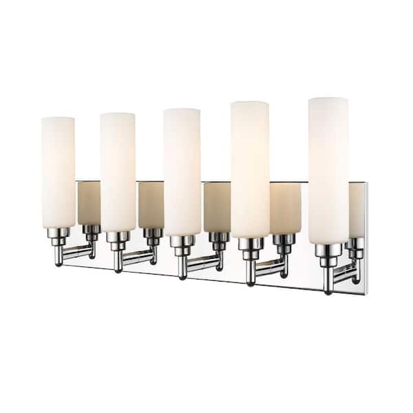 Unbranded 38.75 in. 5-Light Chrome Vanity Light with White Glass