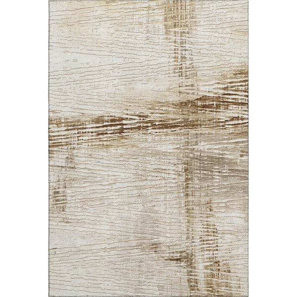 Mayfield Premium Machine Washable Abstract AMF1981 Ivory 3 ft. x 4 ft. Area Rug