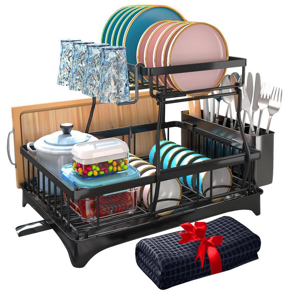 Angel Sar 18.9 in. x 12.2 in. x 13 in. 2-Tier Dish Drying Rack, Kitchen ...