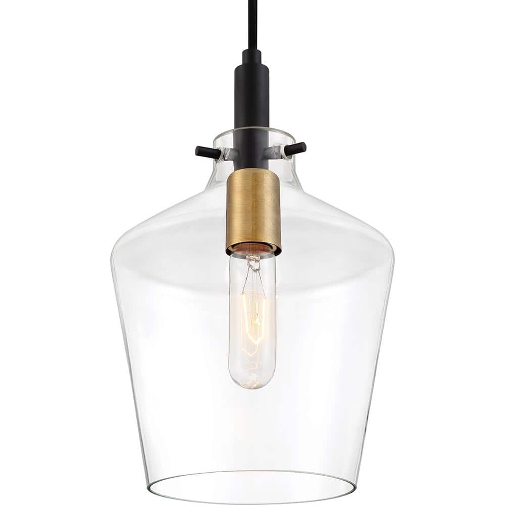 June Earth Black Mini Pendant with Clear Glass Shade and Brass Sockets