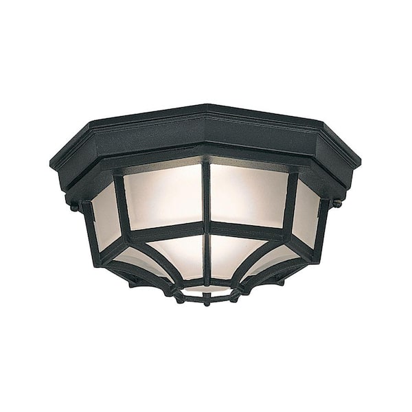 Designers Fountain Parsons 1-Light Black Outdoor Flush Mount Light with Frosted Glass Shade