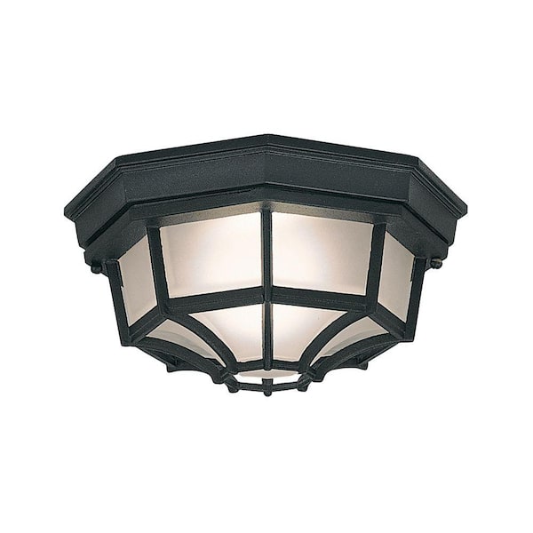 Parsons 1-Light Black Outdoor Flush Mount Ceiling Light with Frosted Glass Shade
