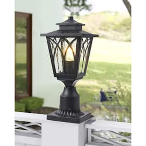 1-Light Black Outdoor Post Light with Seeded Glass Hardwired Pier Mount Light (2-Pack)