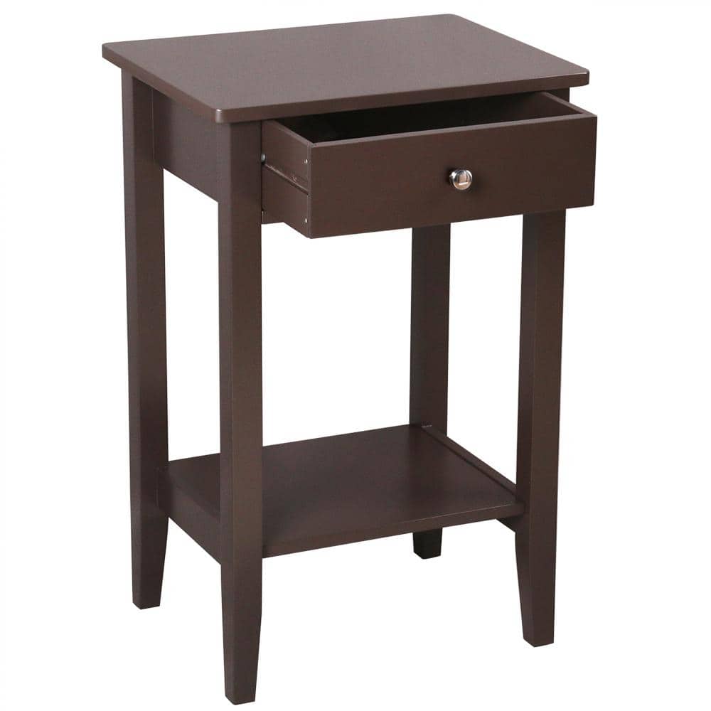 Dark Brown MDF Wood 1-Drawer Nightstand with Shelf