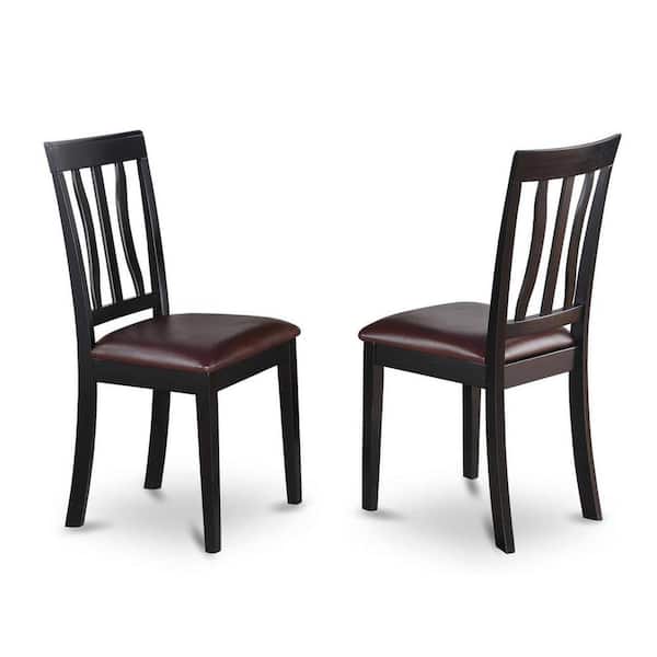 East West Furniture Black and Cherry Faux Leather Upholstered Wooden Chairs With Cushion, (Set of 2)