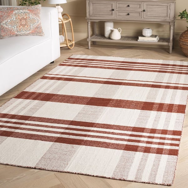 Striped Kilim 5 ft. x 8 ft. Rust/Ivory Modern Plaid Area Rug
