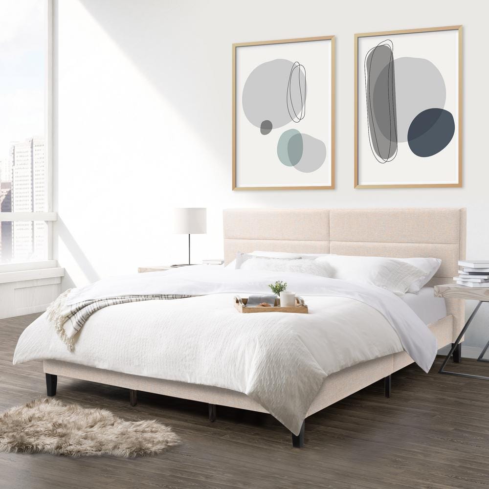 Bellevue Cream King Platform Bed with Tufted Upholstered Headboard