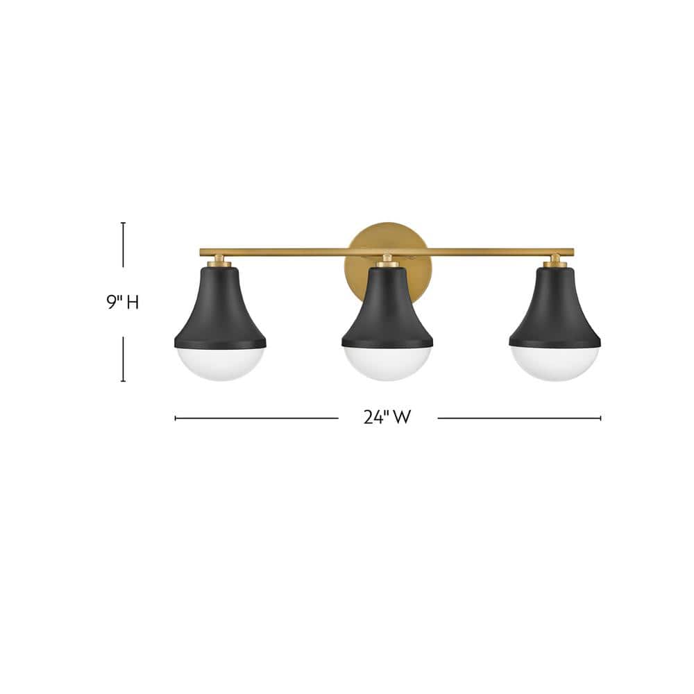 Black and Brass 3-Light Vanity with Opal Glass Shades
