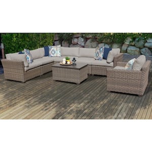 Monterey 8-Piece Wicker Patio Conversation Sectional Seating Group with Beige Cushions