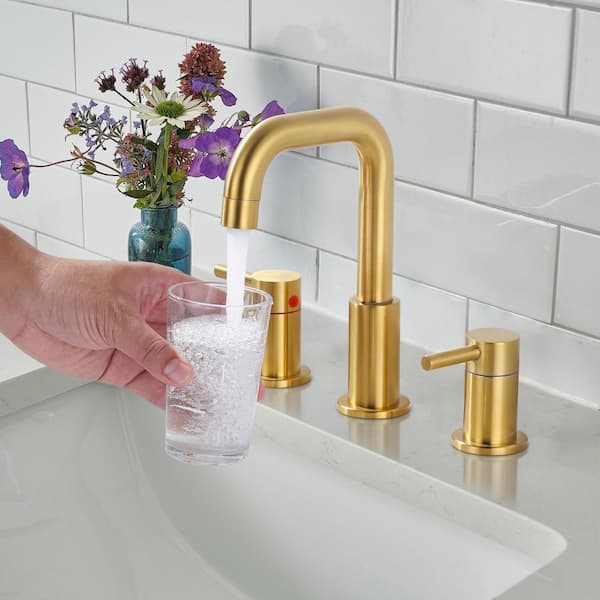 8 in. Widespread Double Handle Bathroom Faucet with Pop-up Drain Included in Gold