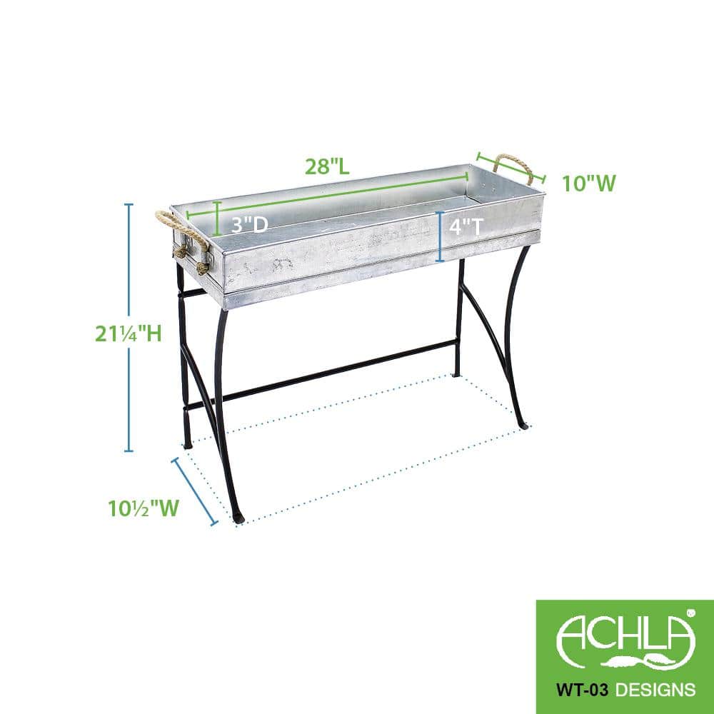 28" Black and Galvanized Steel Trestle Plant Stand