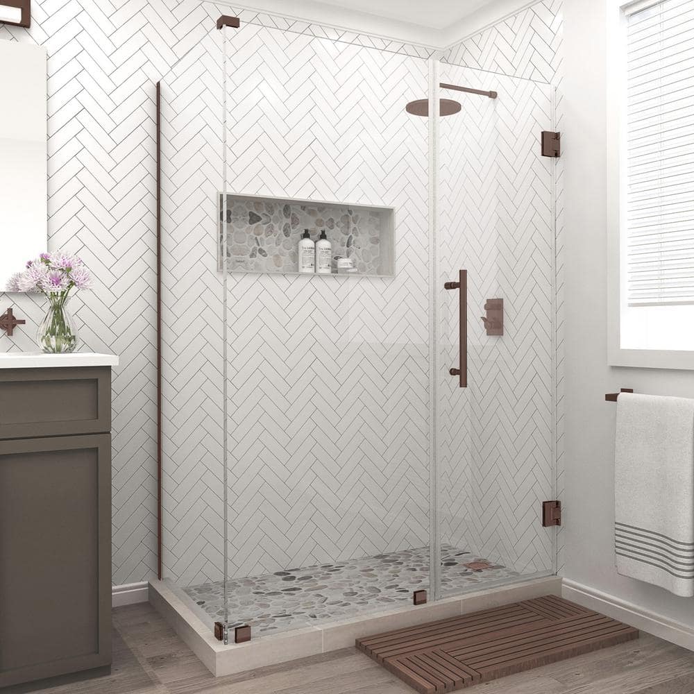 Bromley 54.25 in. to 55.25 in. x 36.375 in. x 72 in. Frameless Corner Hinged Shower Door in Bronze price history on PriceWatchPro