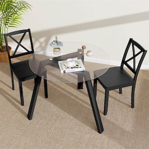 Modern Black Glass 35.5 in. 3 Legs Base Dining Table Seats 4