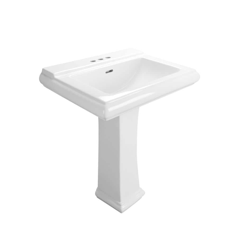 Elegant Apex White Ceramic 34" Rectangular Pedestal Sink with Overflow