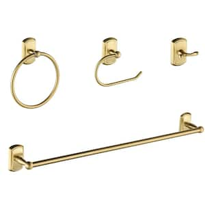 4-Piece Bath Hardware Set with Towel Bar, Towel Ring, Robe Hook, Toilet Paper Holder Wall Mounted in Matte Gold