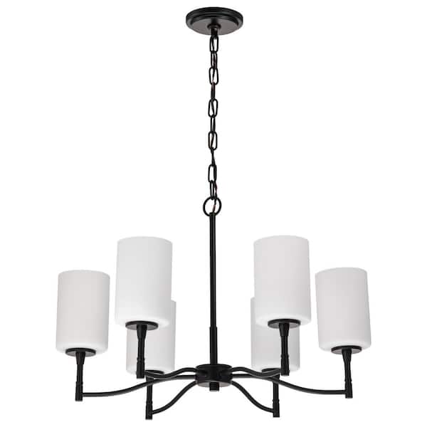 Liam 6-Light Matte Black Traditional Chandelier with White Opal Glass Shades