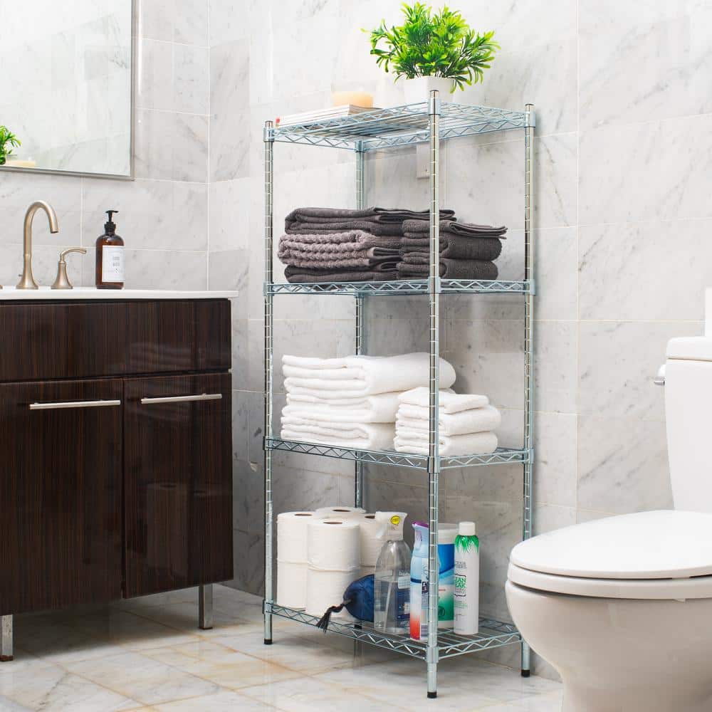 Industrial 4-Tier Chromed Steel Adjustable Shelving Unit, Silver
