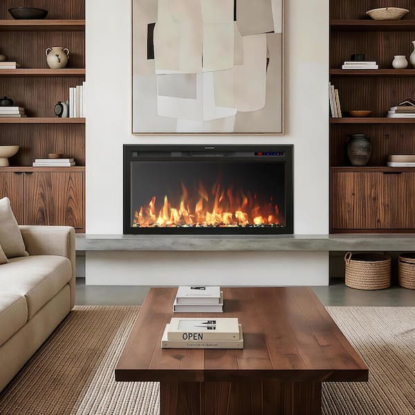 48 in. Wifi Electric Fireplace Insert, Mixed Flame Colors, Brightness and Speed Adjustment, Crackling Sound, Timer