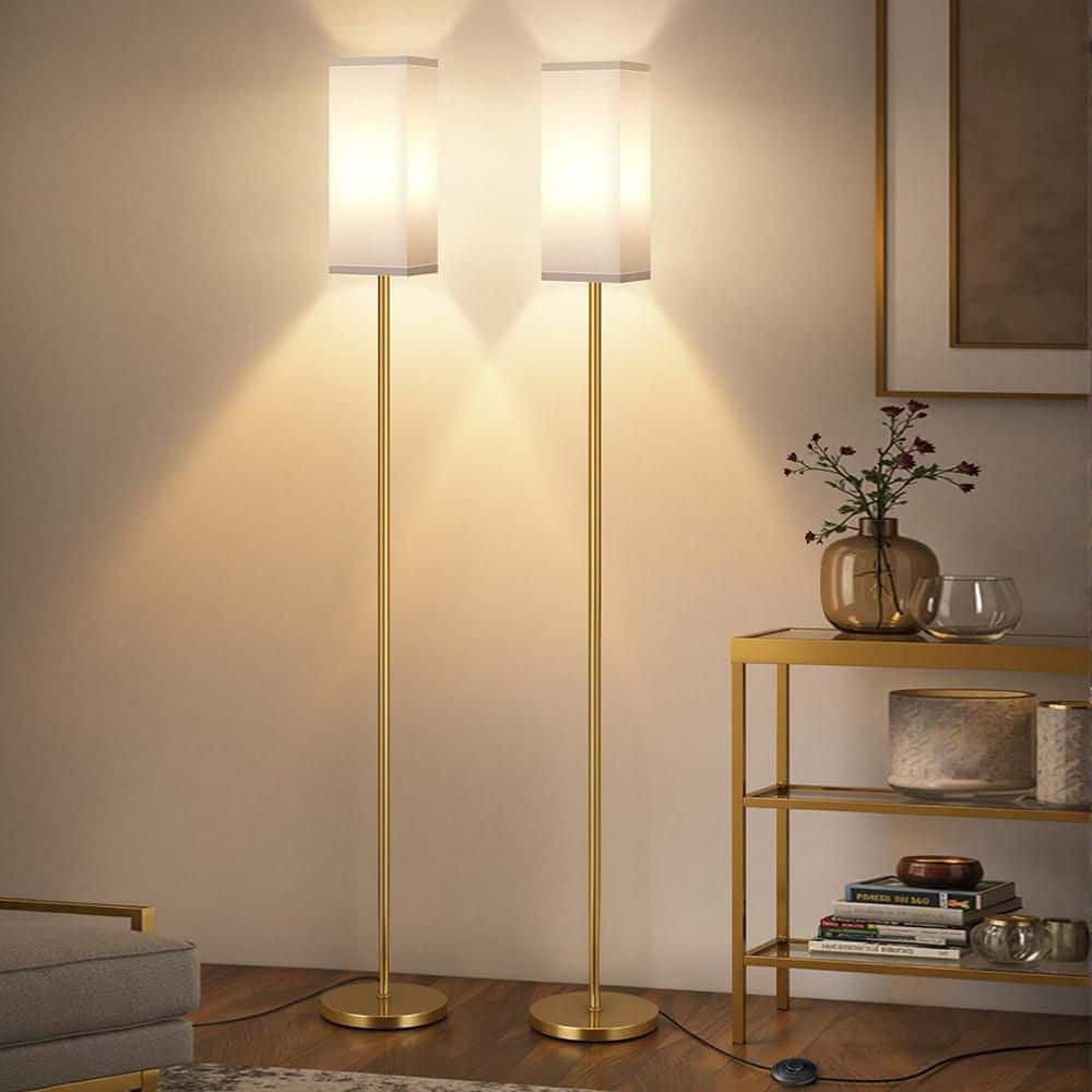 64.6 in. White 2-Light Smart Standard Floor Lamp for Living Room