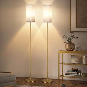64.6 in. White 2-Light Smart Standard Floor Lamp for Living Room with Linen Rectangle Shade