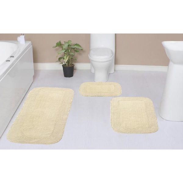 HOME WEAVERS INC Radiant Collection 100% Cotton Bath Rugs Set, 3-Pcs Set with Runner, Ivory