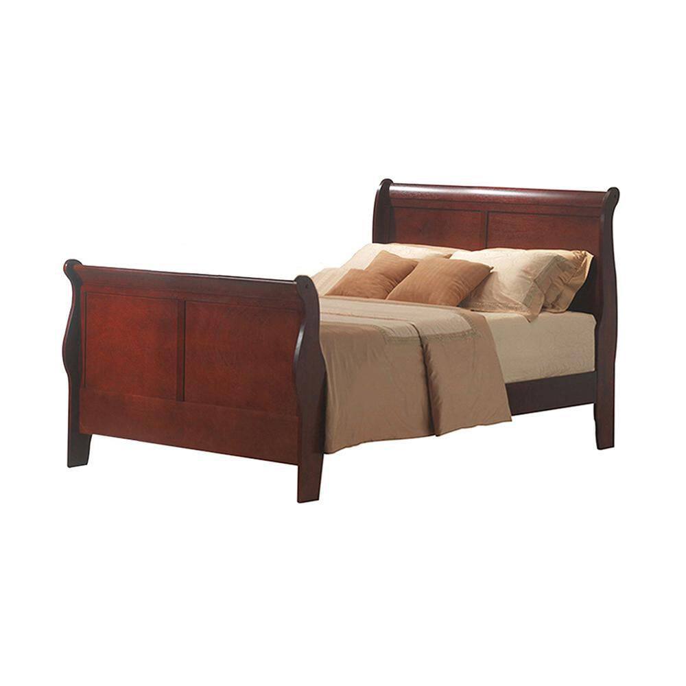 Cherry Brown Twin Size Traditional Wood Sleigh Bed