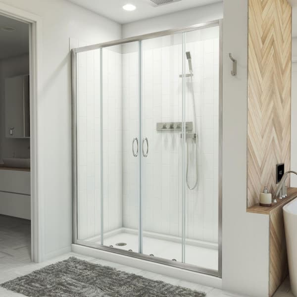 DreamLine Visions 60 in. W x 78-3/4 in. H x 32 in. D Sliding Shower Door Base and White Wall Kit in Brushed Nickel