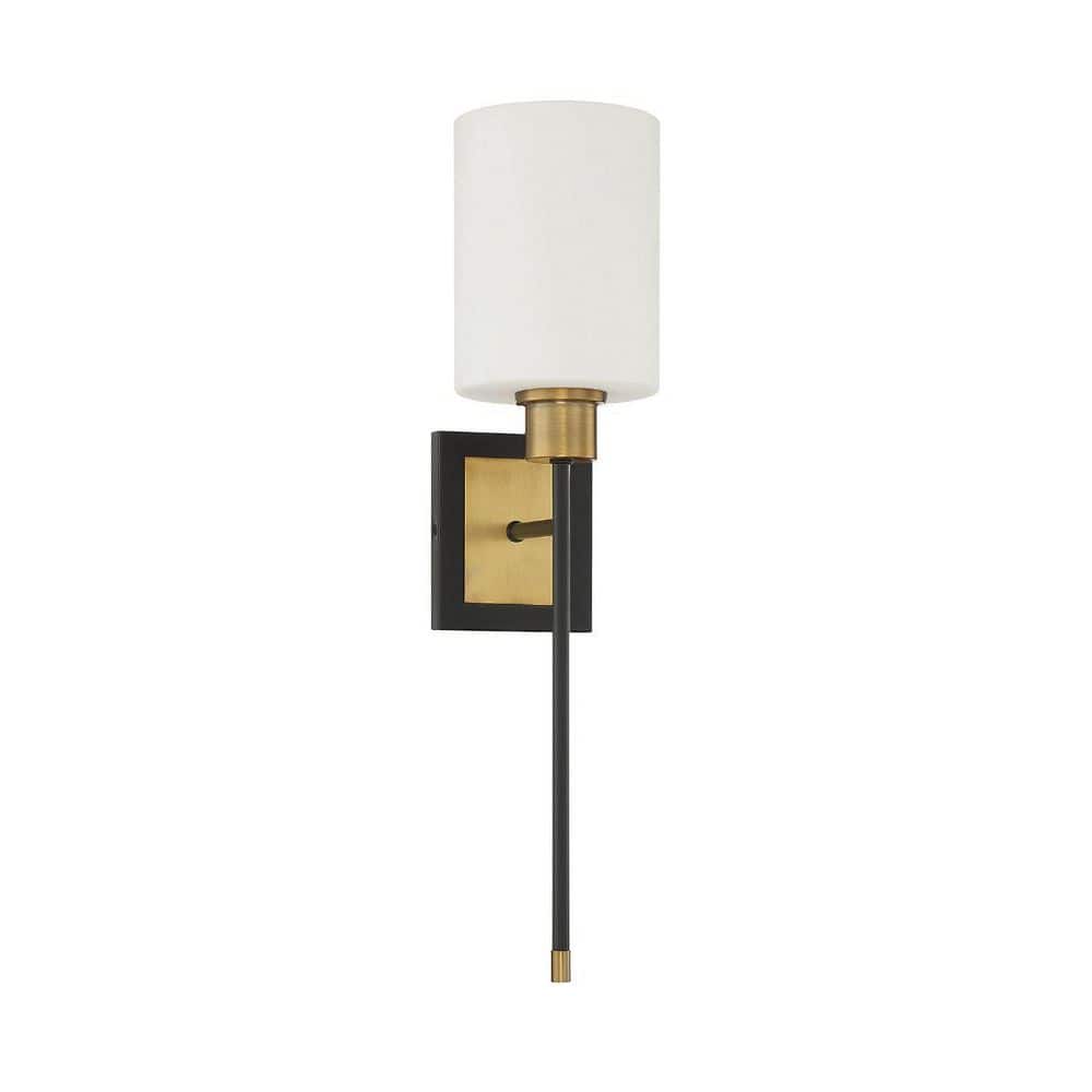 Matte Black and Brass Mid-Century Modern Cylinder Sconce
