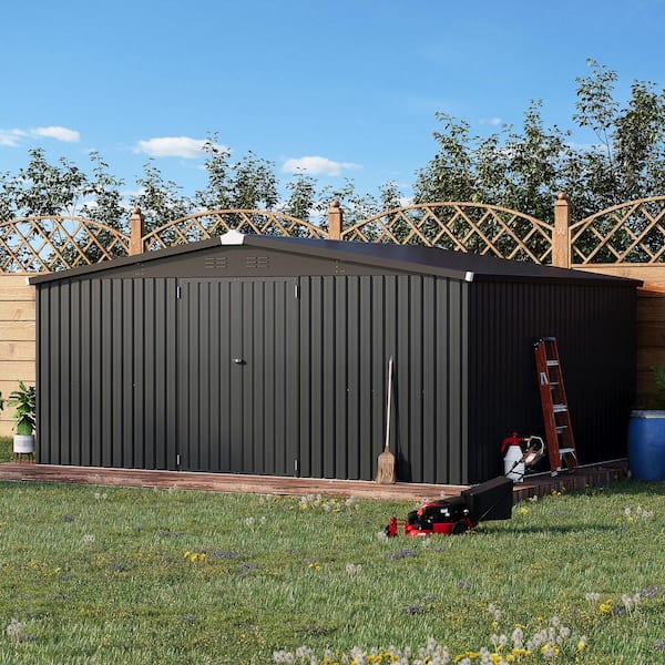AECOJOY 14 ft. W x 12 ft. D Metal Shed with Double Lockable Doors
