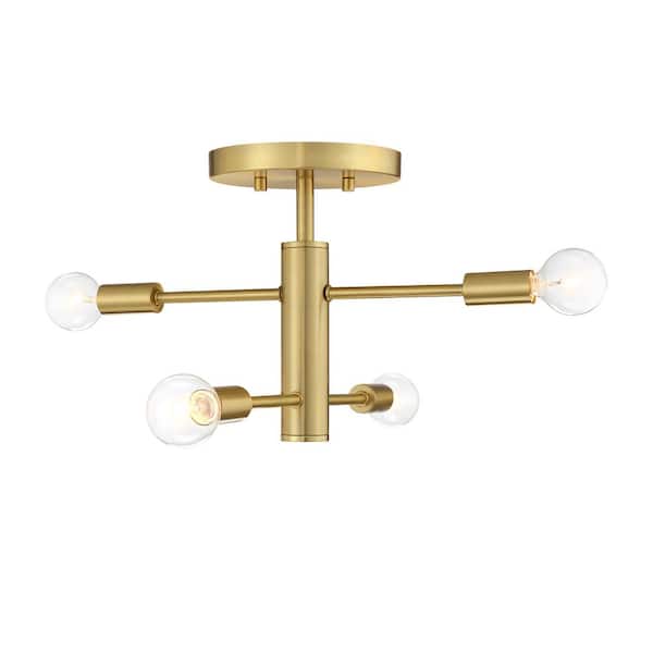 Arlo 14.25 in. 4-Light Brushed Gold Modern Entryway Semi-Flush Mount with No Bulbs Included