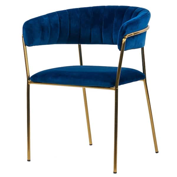 Glamour Home Anya Blue Velvet Arm Chair with Golden Metal Legs (Set of 2)