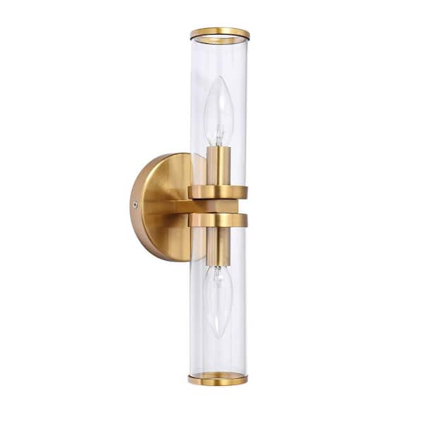 EDISLIVE Fragoso 14.17 in. 2-Light Brass Bathroom Vanity Light