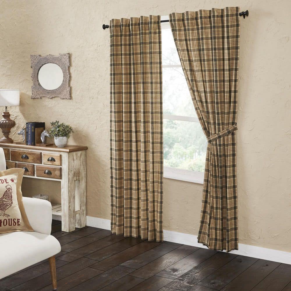 VHC BRANDS Cider Mill 40 in W x 84 in L Plaid Light Filtering Window Panel  in Khaki Green Brown Pair 80329 - The Home Depot, image size:1000x1000