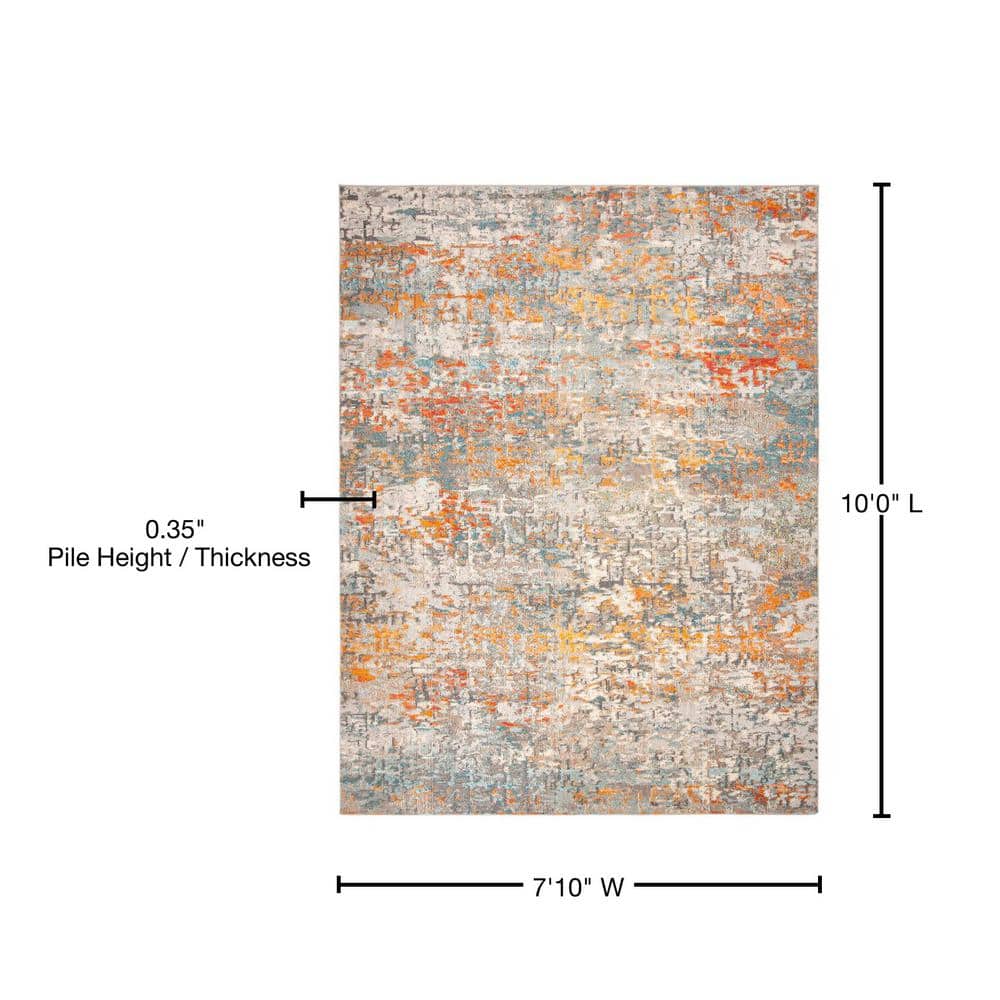 Abstract Grey & Orange Synthetic 8' x 10' Area Rug