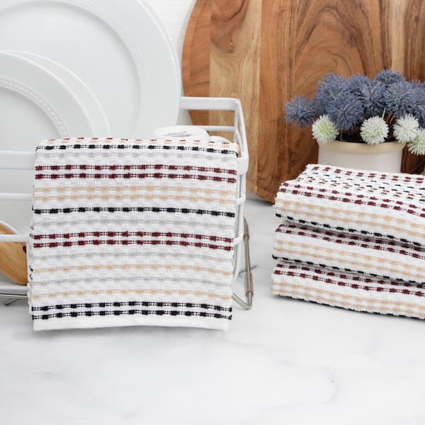 RITZ T-fal Sand Solid and Stripe Cotton Waffle Terry Kitchen Towel