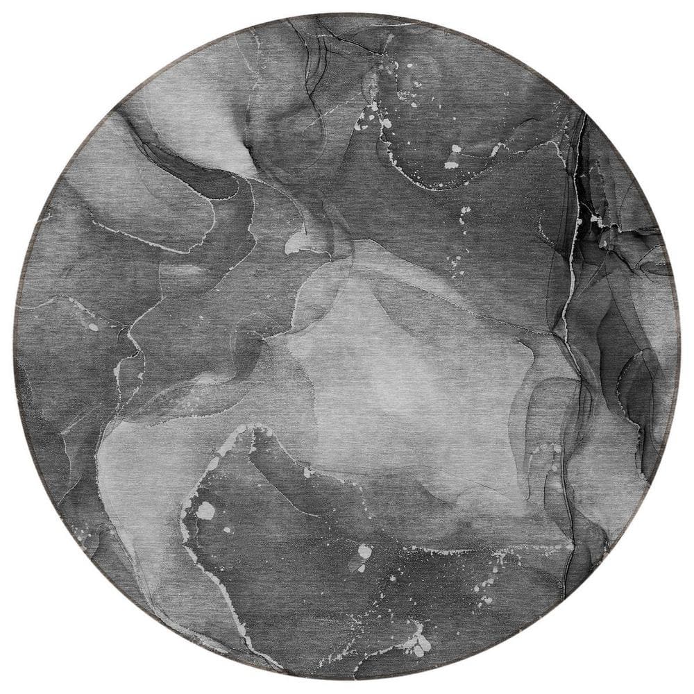 Gray 8 ft. Round Woven Abstract Polyester Round Indoor/Outdoor Area Rug price history on PriceWatchPro