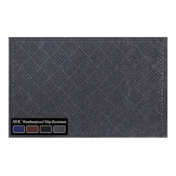 A1HC All Weather Durable Polypropylene Gray 36 in. x 60 in. Non Slip Backing Rubber Door Mat