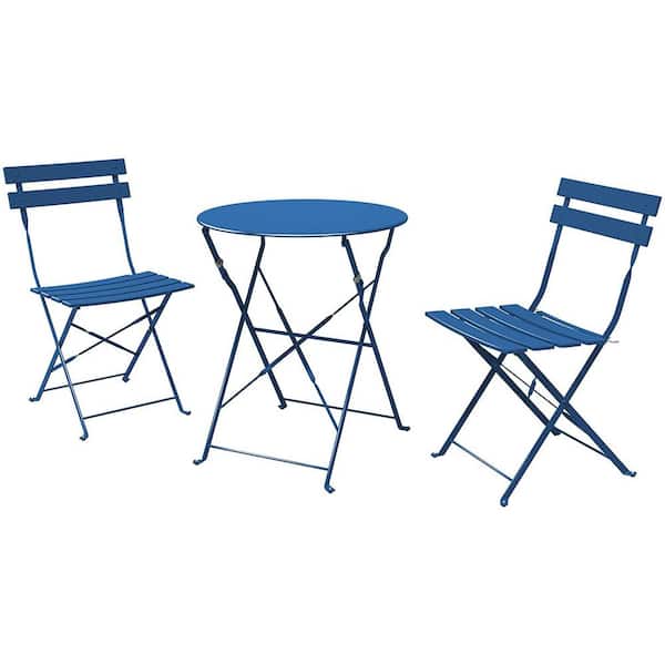 Unbranded 3-Piece Metal Outdoor Bistro Set, Folding Patio Furniture Sets, Patio Set of Patio Table and Chairs, Clean Design, Blue
