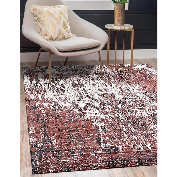 EORC Ivory/Red 7 ft. x 9 ft. Hand-Knotted Wool Transitional Modern Area Rug