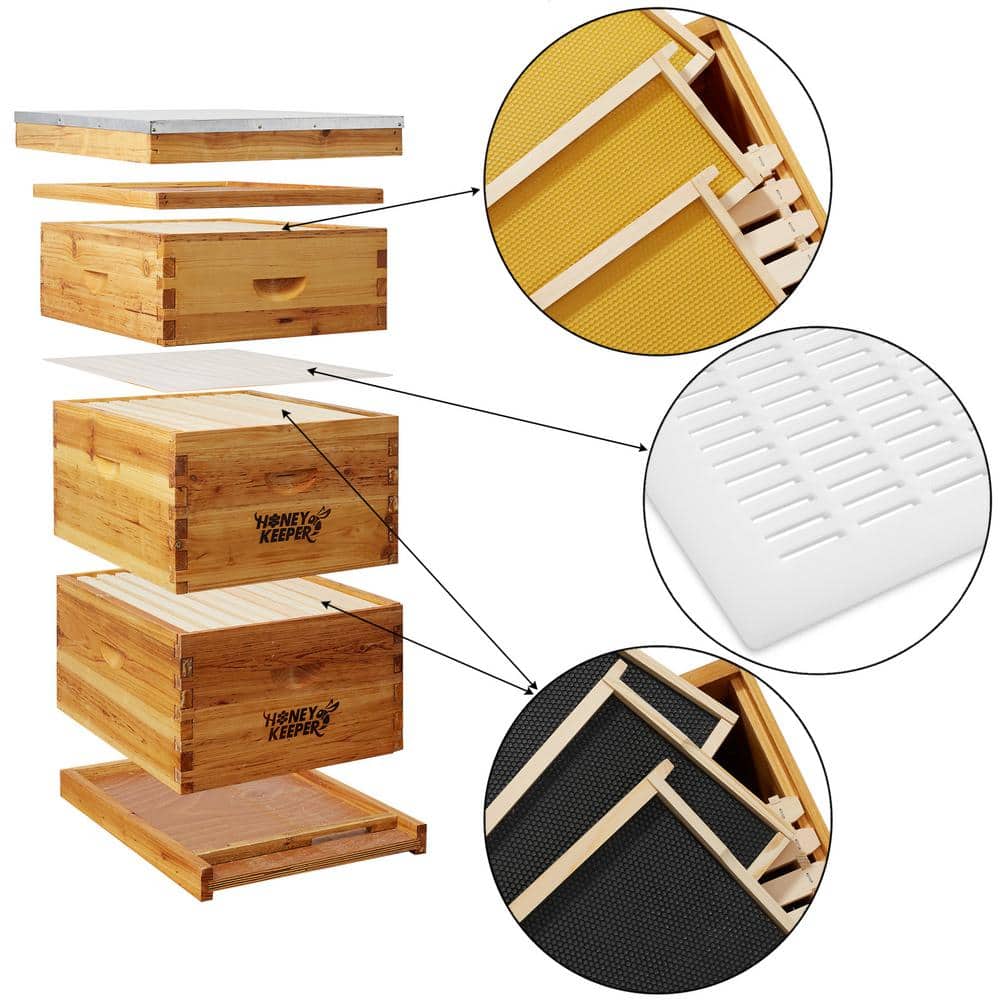 Honey Keeper 3-Tier Wooden Beehive Kit with Waxed Foundations
