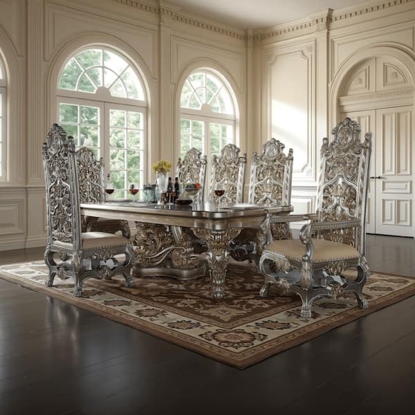 Mas Champagne and Gold Wood 51 in. 4 Legs Dining Table Seats 10