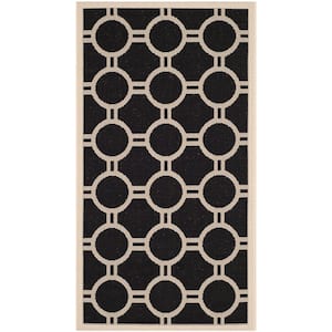 Courtyard Black/Beige Doormat 3 ft. x 5 ft. Geometric Indoor/Outdoor Patio Area Rug